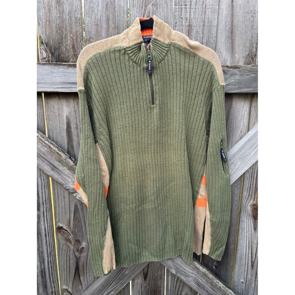 Bugle Boy Mens 3X Quarter Zip Sweater Smokey Olive Green Colorblock Ribbed Knit